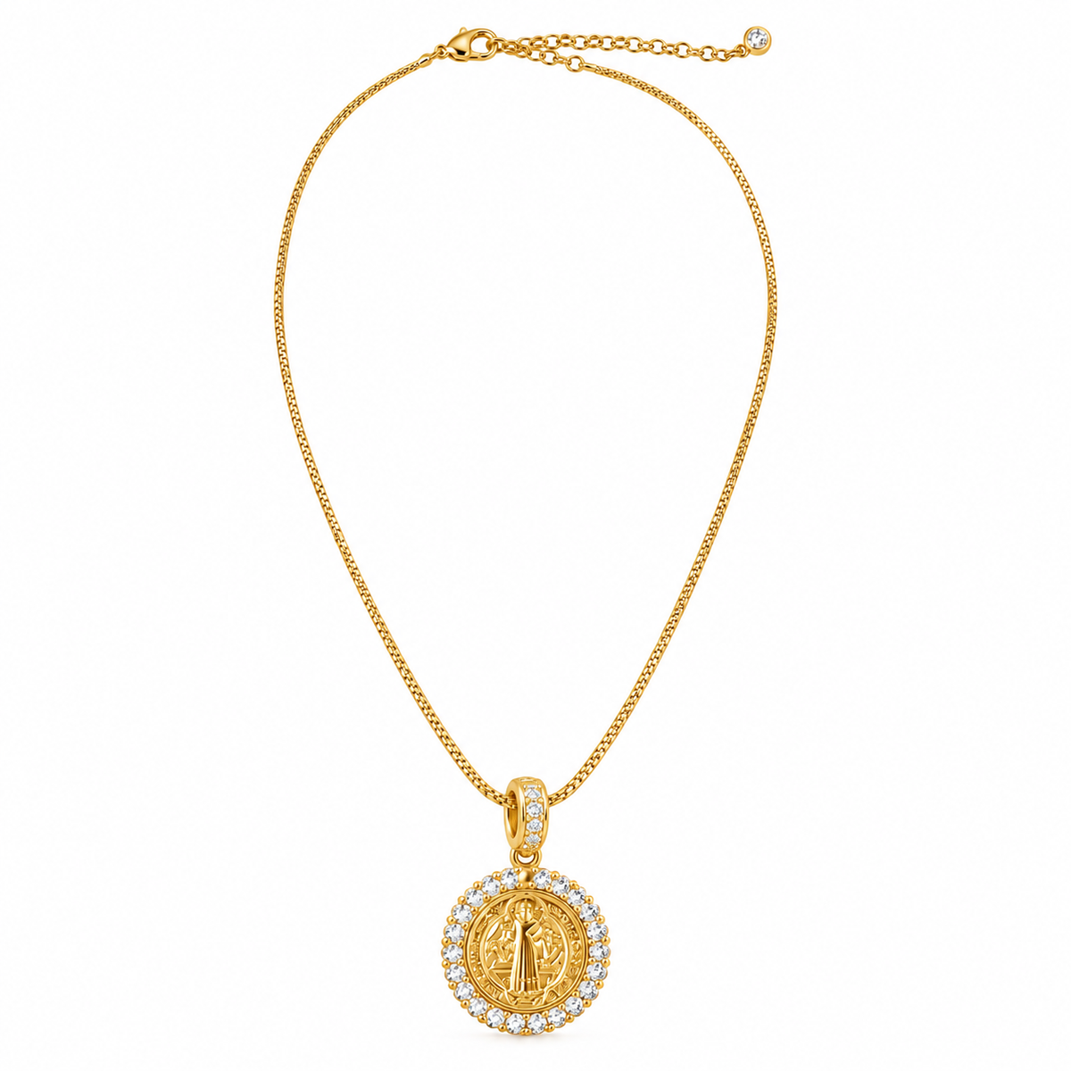 COLAR SÃO BENTO MEDALHA CRAVEJADA COM ZIRCÔNIAS