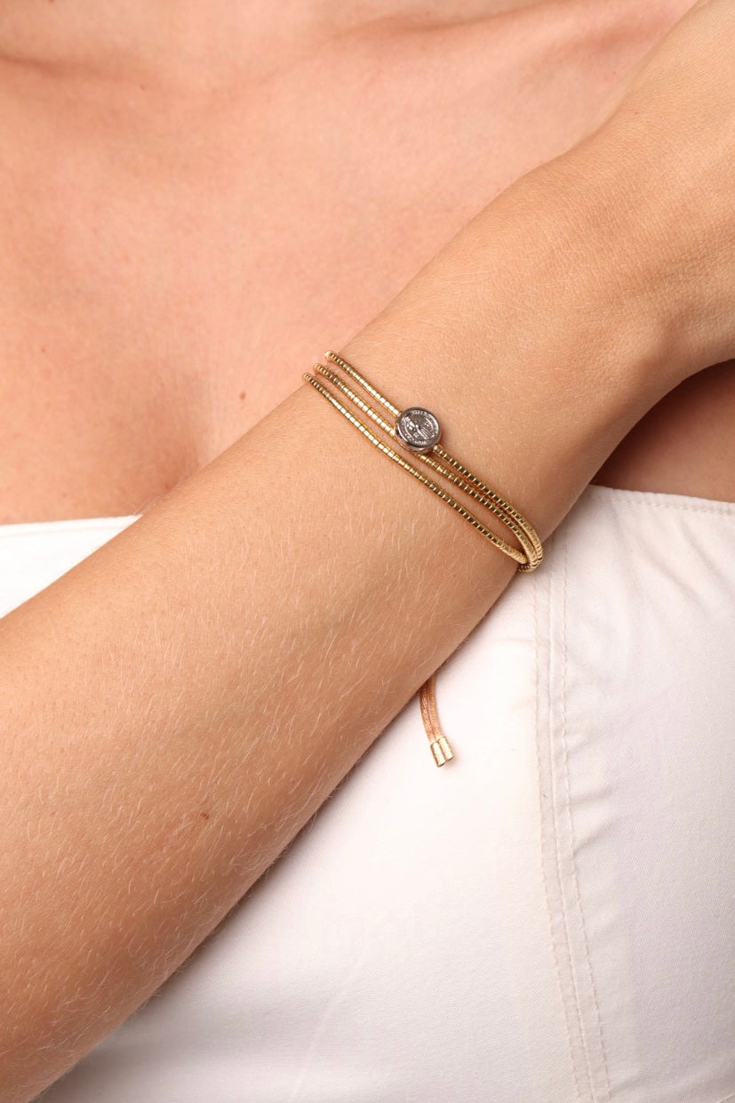 PULSEIRA AJUSTÁVEL CANUTILHOS 3 VOLRAS MEDALHA SÃO BENTO