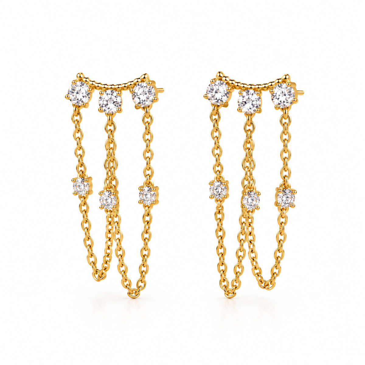 BRINCO EAR CUFF COM CORRENTES E ZIRCÔNIAS CRAVEJADAS