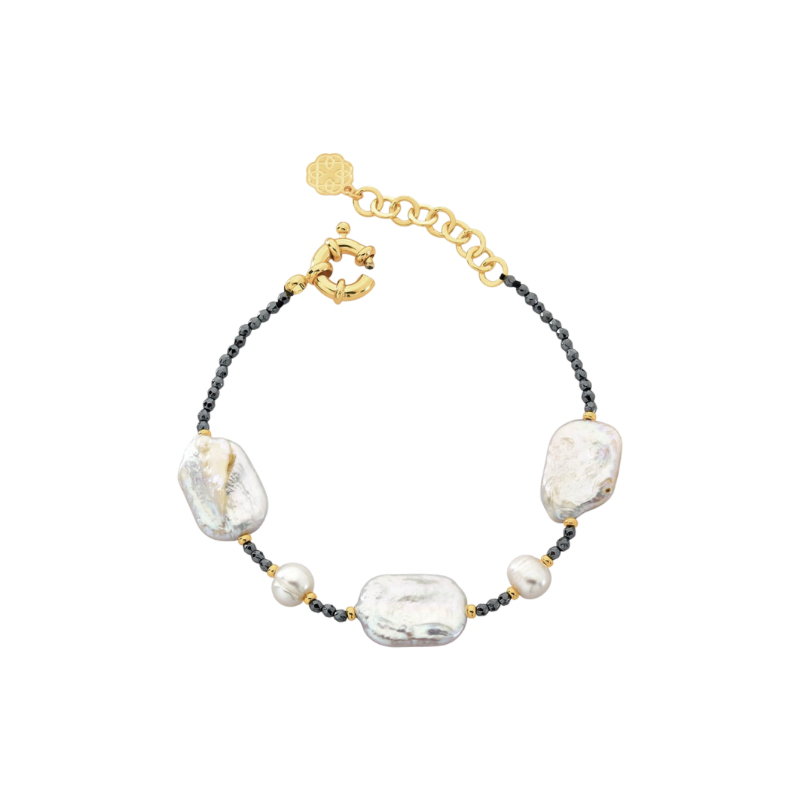 PULSEIRA PÉROLA BARROCA E PEDRA HEMATITA