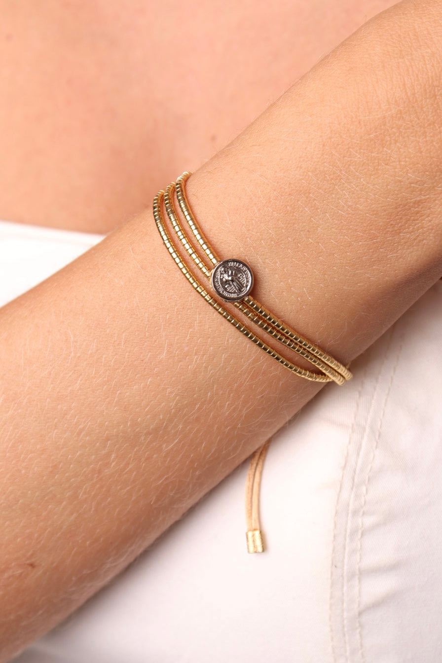 PULSEIRA AJUSTÁVEL CANUTILHOS 3 VOLRAS MEDALHA SÃO BENTO
