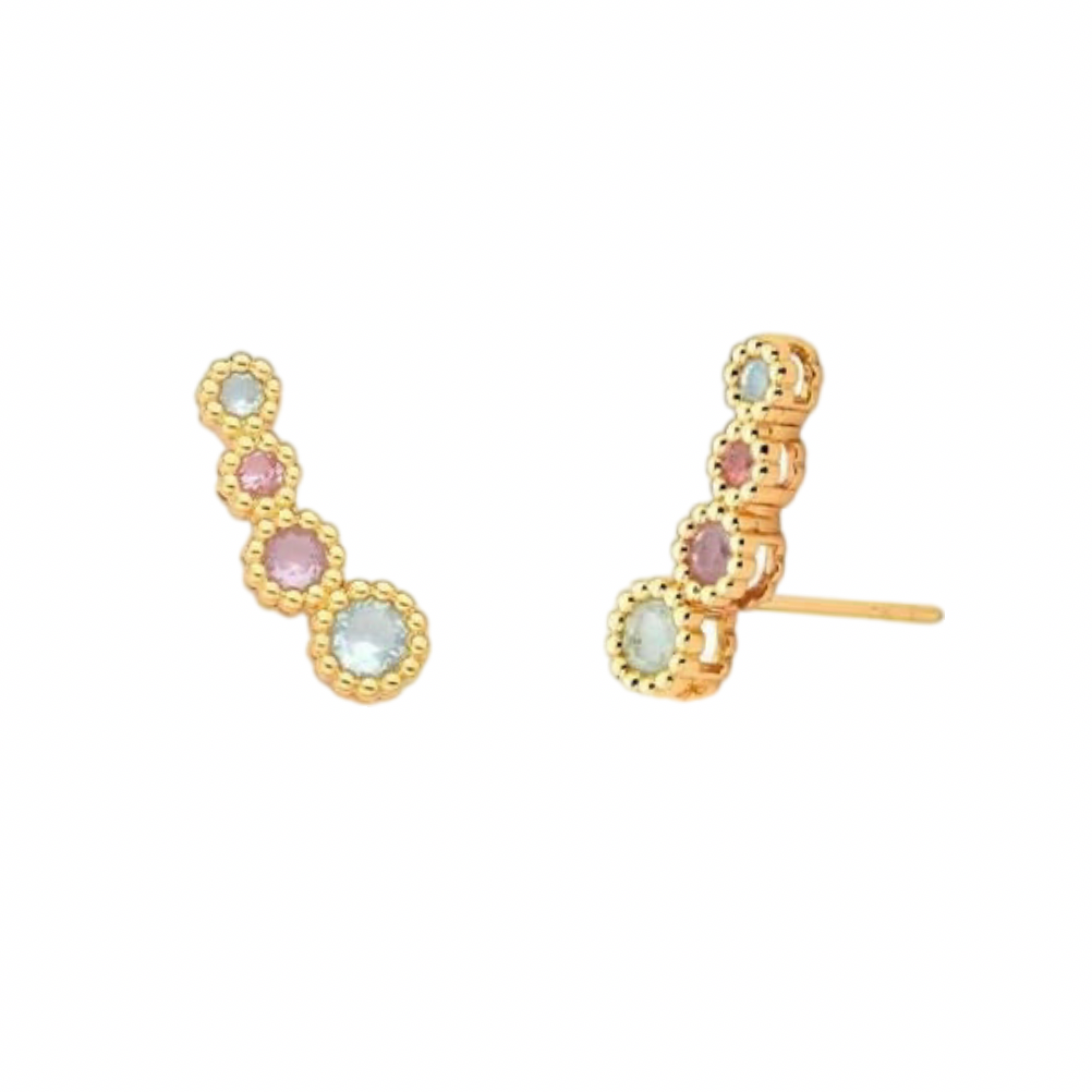 BRINCO EAR CUFF CRISTAIS REDONDO COLORIDOS