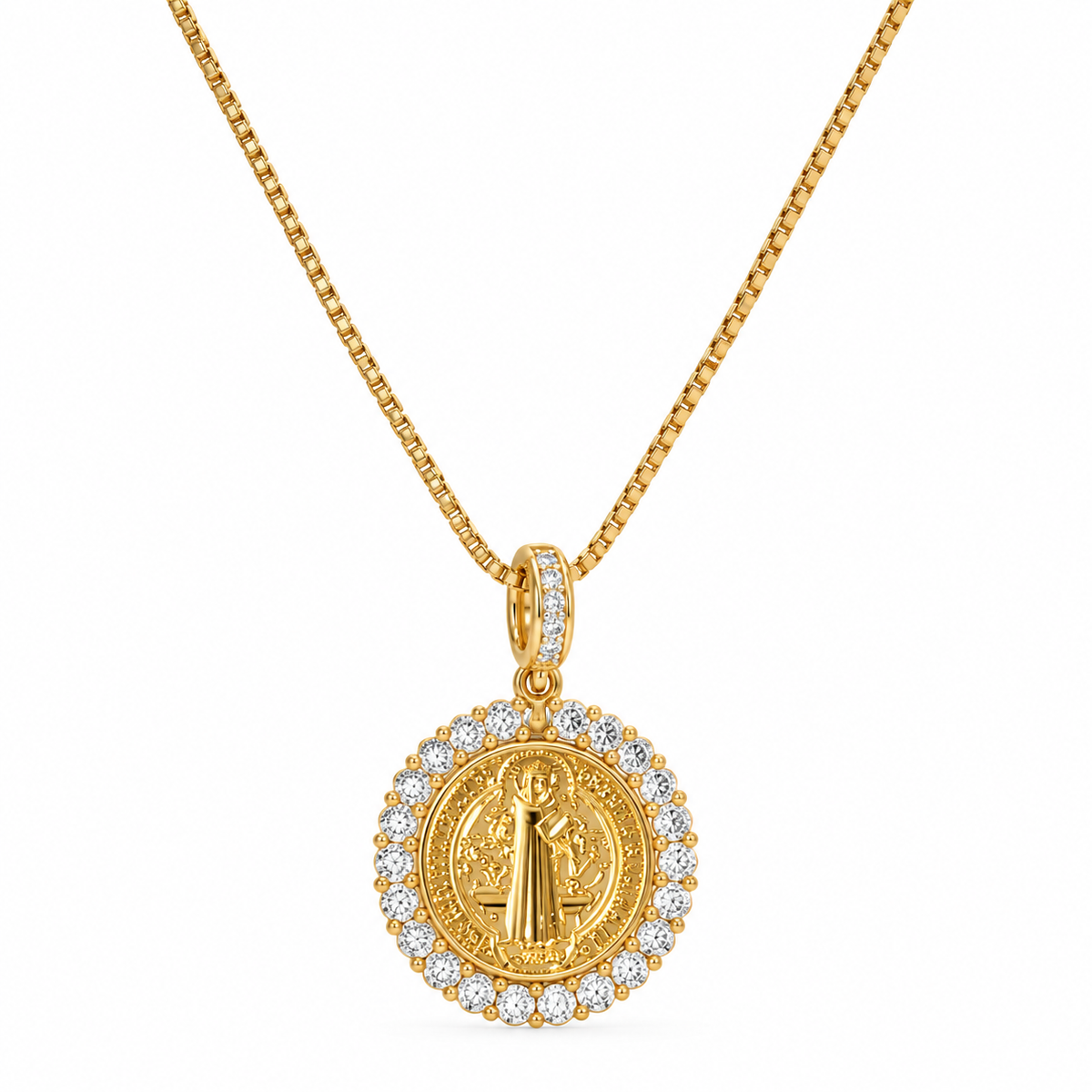 COLAR SÃO BENTO MEDALHA CRAVEJADA COM ZIRCÔNIAS