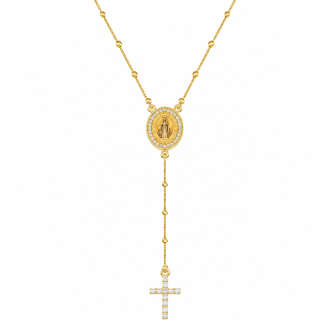 COLAR TERÇO NOSSA SENHORA DAS GRAÇAS COM CRUZ CRAVEJADA