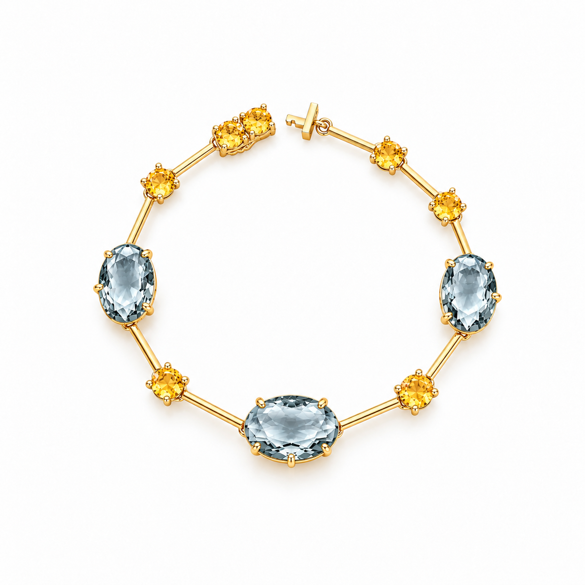 PULSEIRA PEDRAS OVAIS AZUL E CHAMPAGNE