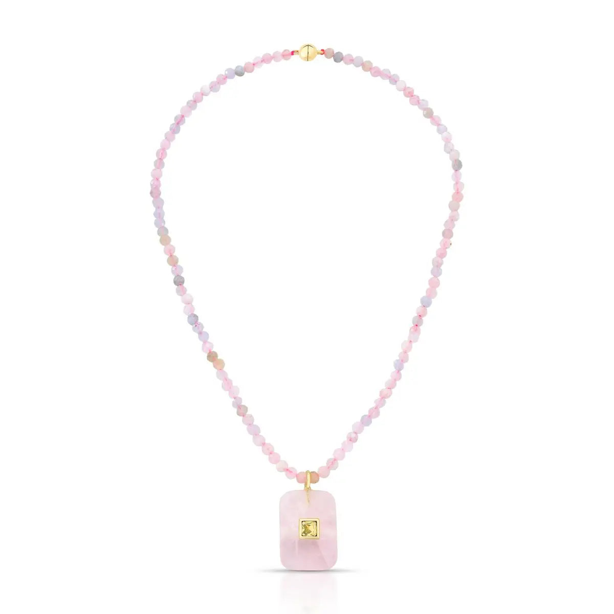 COLAR BERILO ROSA E QUARTZO ROSA COM ZIRCÔNIA LEMON
