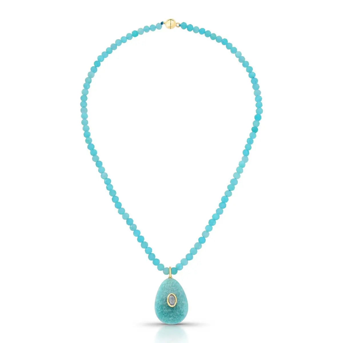 COLAR AMAZONITA NATURAL GOTA COM ZIRCÔNIA RODOLITA