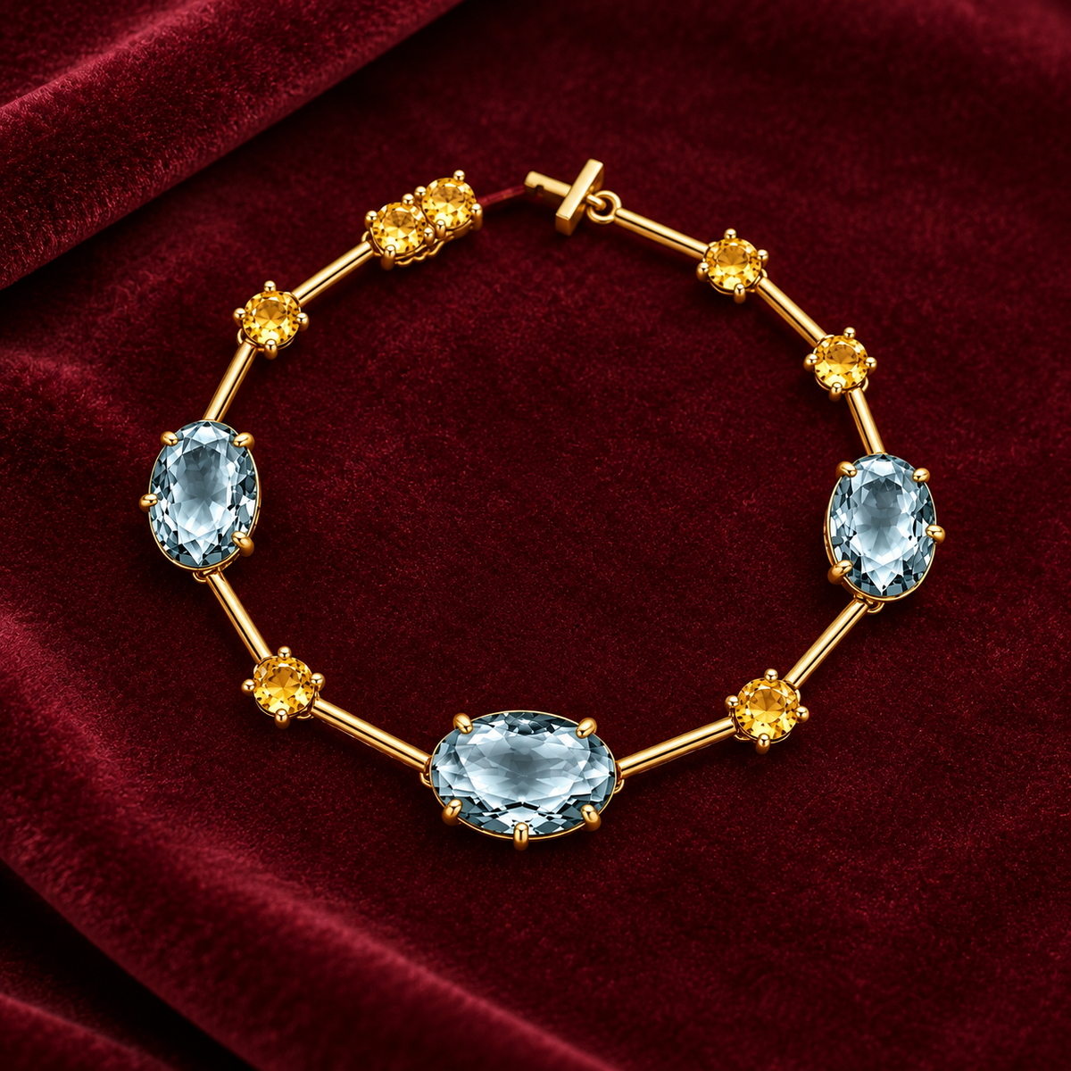 PULSEIRA PEDRAS OVAIS AZUL E CHAMPAGNE
