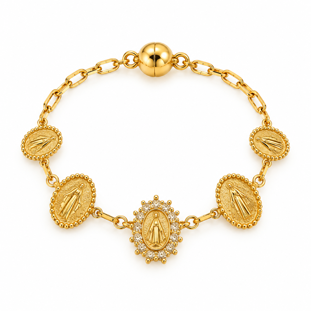 PULSEIRA MEDALHAS MAXI NOSSA SENHORA COM FECHO MAGNÉTICO