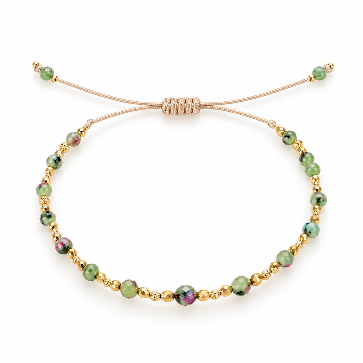 PULSEIRA AJUSTÁVEL HANDMADE PEDRAS JADE MELANCIA NATURAL