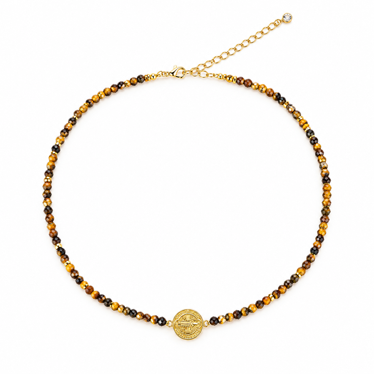 CHOKER OLHO DE TIGRE NATURAL MEDALHA SÃO BENTO