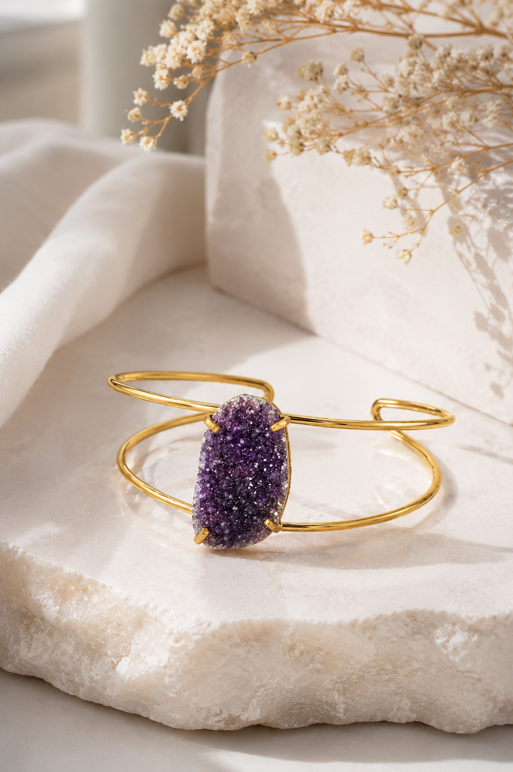 BRACELETE MAXI PEDRA DRUSA DE AMETISTA NATURAL